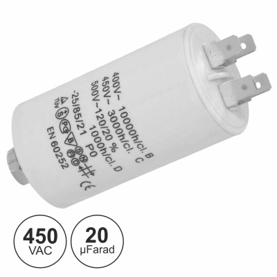 CONDENSADOR ARRANQUE 20uF 450V + TERRA