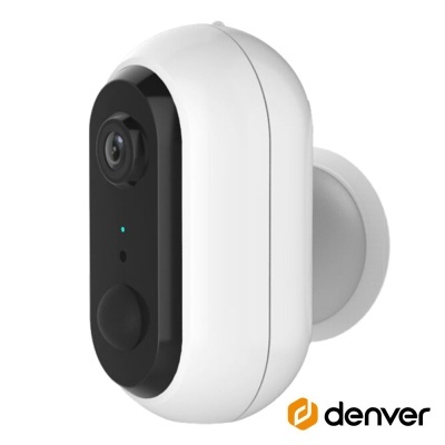 Câmara de vigilância de parede sem fios branca e preta com lente circular