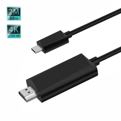 Cabo preto USB-C para HDMI com indicação 2M 60 Hz e 4K ULTRA HD