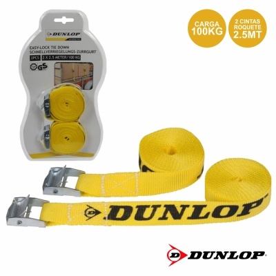 Conjunto de cintas amarelas Dunlop com fivela metálica e embalagem transparente