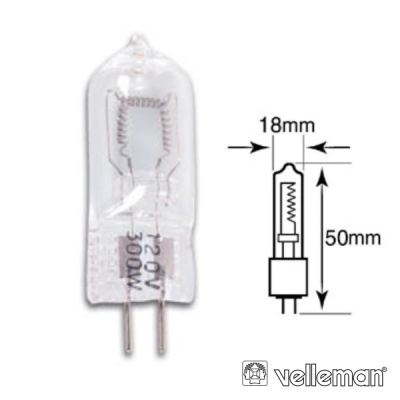 Lâmpada halógena transparente com base de dois pinos e medidas 18x50mm