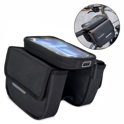 Bolsa para bicicleta preta com suporte para telemóvel