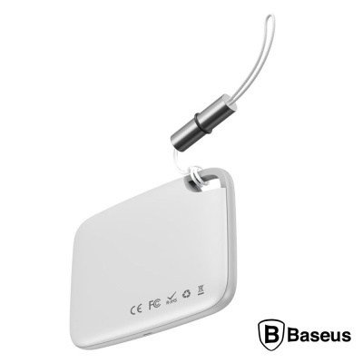 Carregador portátil branco da Baseus com cordão e símbolos técnicos