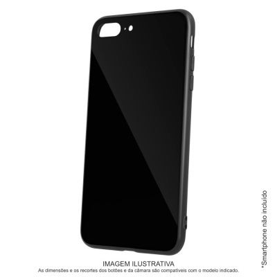 Capa preta brilhante para smartphone com recortes para câmera dupla e botões