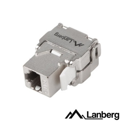 Conector metálico Lanberg para Ethernet com detalhes em branco