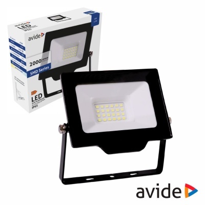 Foco LED 20W 230V 6400K 2000lm Preto IP65 AVIDE