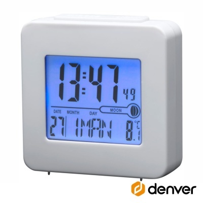 RELÓGIO DESPERTADOR AMFMTERMÓMETROLUA BRANCO DENVER