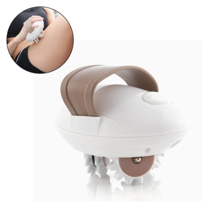Aparelho para massagem corporal branco e bege com rodas massageadoras