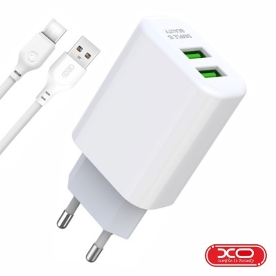 Alimentador 2x USB-A 2.4A + Cabo USB-A P USB-C XO
