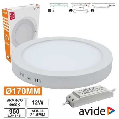 Lâmpada de teto LED redonda branca Avide Ø170 mm 12W 4000K 950 lumens