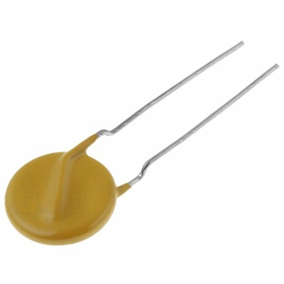 Resistor de disco amarelo com fios metálicos