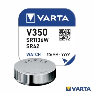 Bateria de relógio VARTA V350 SR1136W SR42 em embalagem branca e azul com logotipo
