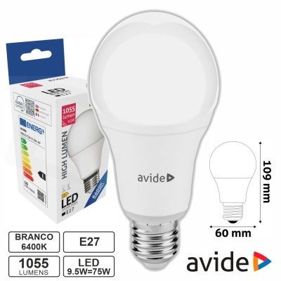 Lâmpada LED E27 Globo A60 9.5W 230V 6400K 1055lm AVIDE