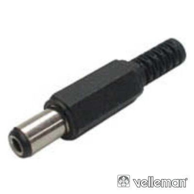 Conetor DC preto e prateado da Velleman sobre fundo branco