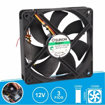 Ventoinha preta quadrada SUNON MagLev com etiquetas e fios