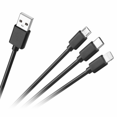 Cabo USB-A 2.0 Macho P MicroUSBUSB-CLightning 1.2m Preto