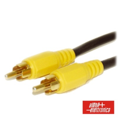 Cabo RCA amarelo com fichas metálicas douradas e logótipo alpha elettronica