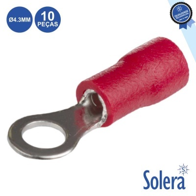 TERMINAL REDONDO ISOLADO 4.3MM 10X VERMELHO SOLERA