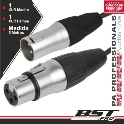 CABO XLR 3P MACHO  XLR 3P FÊMEA 5M BSTPRO