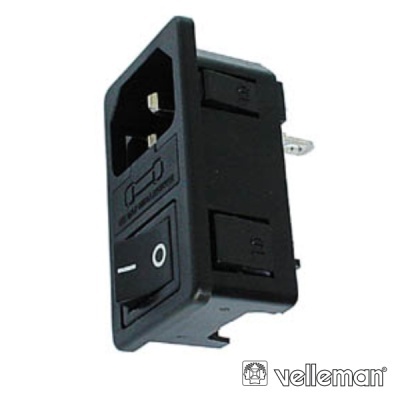 Interruptor de corrente preto com botão deslizante e plugue elétrico