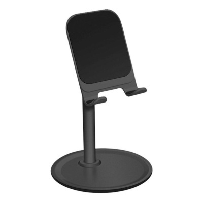 Suporte preto para telemóvel com base circular e suporte inclinado