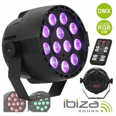 Refletor LED circular preto com LEDs RGB e controlo remoto