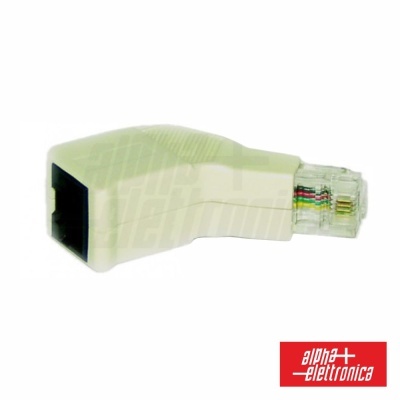 Adaptador de rede branco com extremidades RJ45 e fios coloridos visíveis