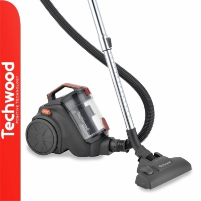 Aspirador de pó Techwood preto e cinza com depósito transparente e tubo metálico