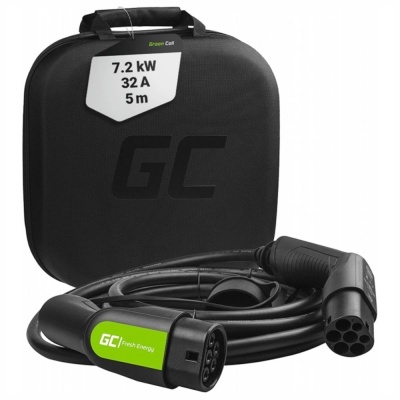 Cabo de carregamento para veículo elétrico preto e verde com caixa de transporte preta