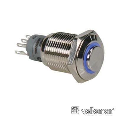 INTERRUPTOR REDONDO ALTO DE METAL SPDT 1NA 1NC ANEL AZUL