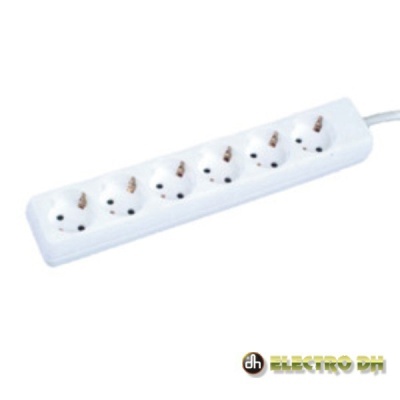 Régua elétrica branca com seis tomadas de corrente