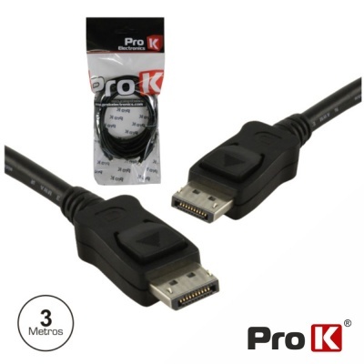 Cabo DisplayPort preto de 3 metros Pro K em embalagem