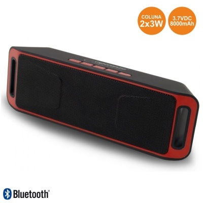 COLUNA BLUETOOTH PORTÁTIL 2X3W USBFMSD PRETO-VERMELHO