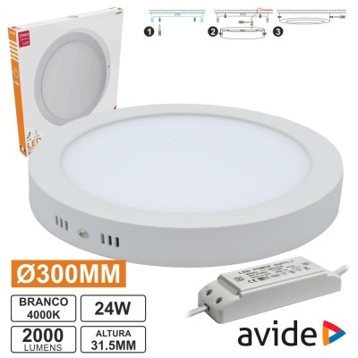 Luz LED redonda branca Avide 300mm com transformador e embalagem