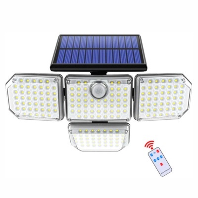 Luz de parede LED exterior com painel solar e controlo remoto.