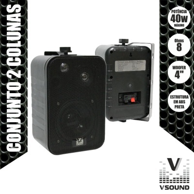 CONJUNTO DE 2 COLUNAS ABS 4" 60W PRETAS VSOUND