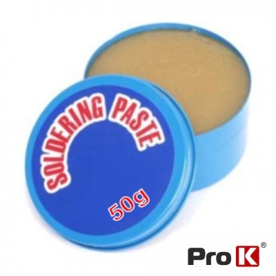 Pasta para soldar em embalagem azul com tampa e texto