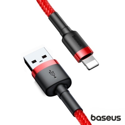 Cabo USB tipo A para Lightning Baseus vermelho e preto em fundo branco