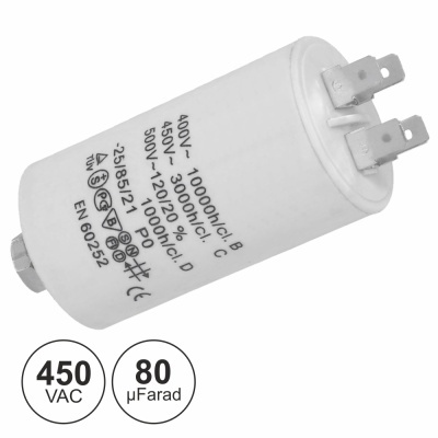CONDENSADOR ARRANQUE 80uF 450V + TERRA