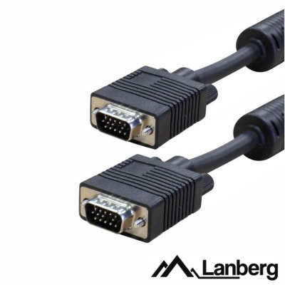 Cabo VGA preto com conectores metálicos e logótipo Lanberg