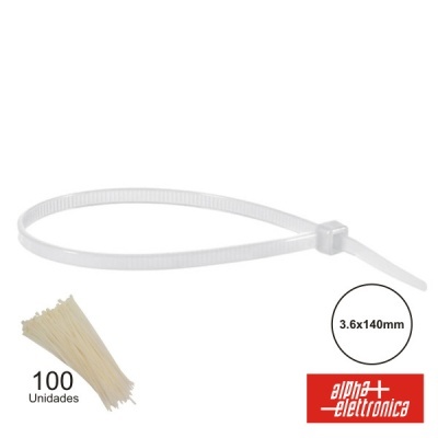 Braçadeiras brancas de nylon com fecho, pack de 100 unidades