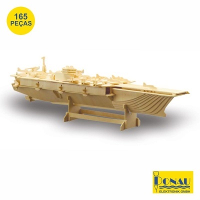 Modelo de porta-aviões de madeira com suporte e selo 165 PEÇAS