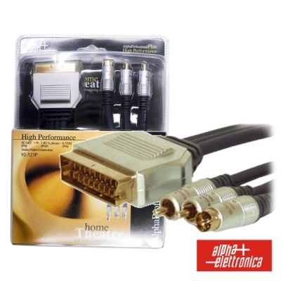 Cabo adaptador SCART para RCA Alpha Elettronica em embalagem transparente