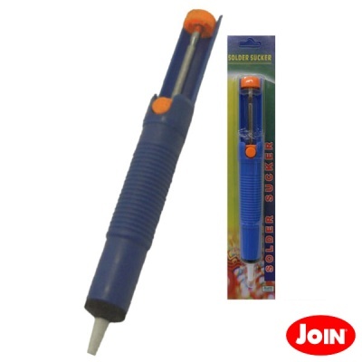 Sugador de solda azul e laranja com ponta metálica na embalagem