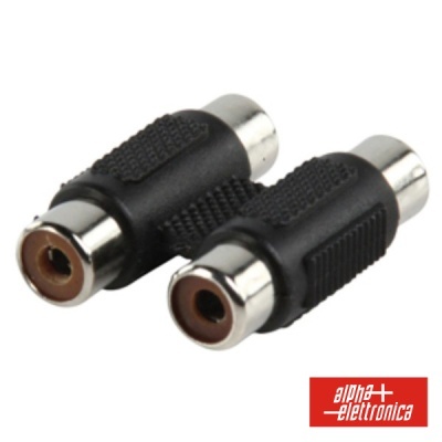 Par de adaptadores RCA femininos preto e prateado com logótipo alpha elettronica