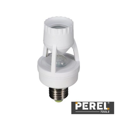 Sensor de movimento branco com base metálica para lâmpada e logotipo PEREL TOOLS