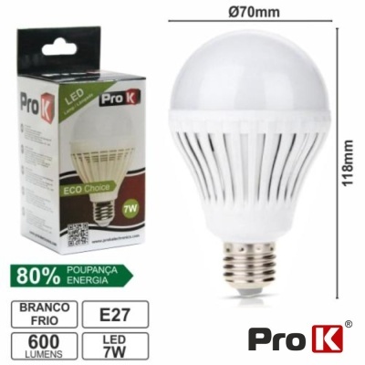 Lâmpada LED branca fria Pro K 7W com caixa