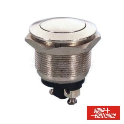 Botão de pressão metálico prateado com rosca e terminais