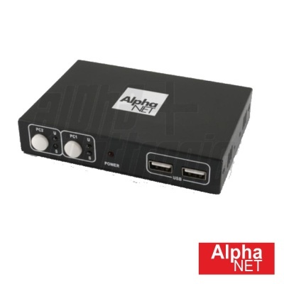 Dispositivo eletrónico preto Alpha NET com portas USB e botões rotativos