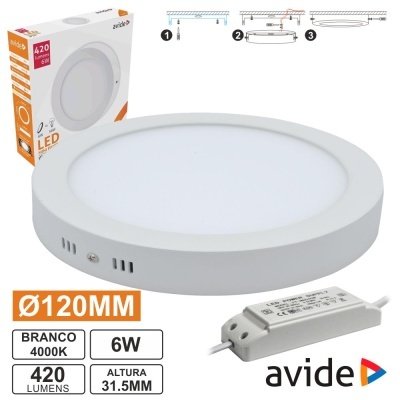 Lâmpada LED redonda branca com transformador e caixa da marca avide